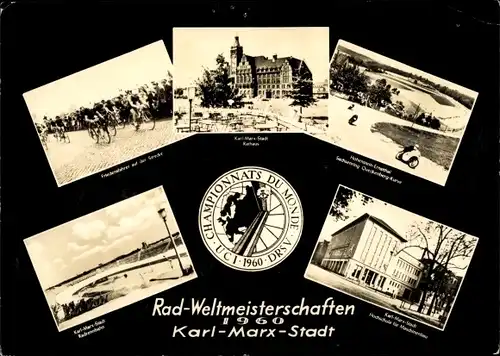 Ak Karl Marx Stadt Chemnitz in Sachsen, Rad Weltmeisterschaften 1960, Rathaus, Rennstrecke