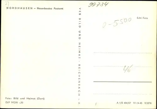 Ak Nordhausen in Thüringen, Neuerbautes Postamt, Straßenansicht