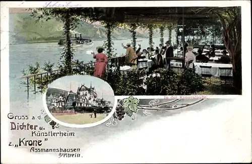 Ak Assmannshausen Rüdesheim Rhein, Dichter Künstlerheim zur Krone, Kronenlaube