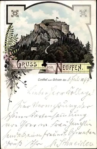 Litho Neuffen Kreis Esslingen, Blick zur Burg Hohenneuffen, Berg