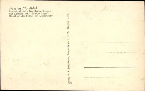 Ak Bruttig Fankel an der Mosel, Pension Moselblick, Gesamtansicht