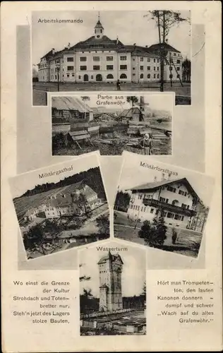 Ak Grafenwöhr Oberpfalz, Arbeitskommando, Wasserturm, Militärforsthaus, Militärgasthof