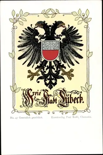 Wappen Ak Lübeck in Schleswig Holstein, Stadtwappen, Freie Stadt Lübeck