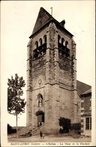 Ak Saint Aubin Loiret, L'Eglise, La Tour, Le Clocher