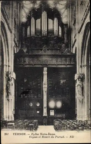 Ak Vernon Eure, Eglise Notre Dame, Orgues, Revers du Portail