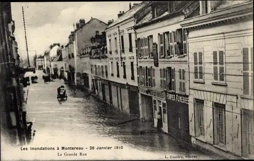 Ak Montereau Seine et Marne, La Grande Rue, Inondations, 26 Janvier 1910