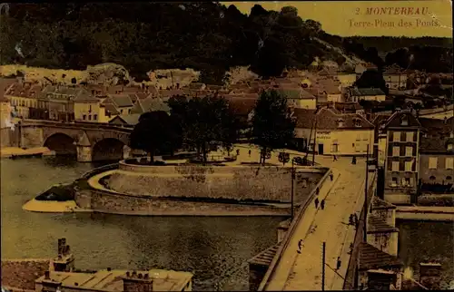 Ak Montereau Seine et Marne, Terre Plein des Ponts