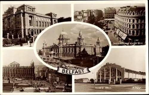Ak Belfast Nordirland, City Hall, Museum, Castle Place & Junction, Donegall Square, King's Hall