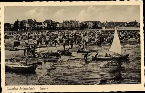 Ak Świnoujście Swinemünde Pommern, Strand, Boote