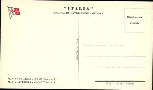 Ak Italian Line, MN Vulcania, MN Saturnia, Dampfschiff