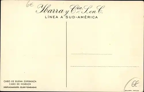 Ak Cabo de Buena Esperanza, Cabo de Hornos, Dampfschiff, Ibarra y Cia Sen. C., Linea a Sud America