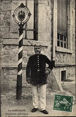 Ak Col de la Schlucht Vosges, Gendarme allemand, Poteau Frontiere