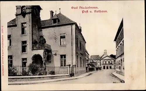 Ak Niederbronn les Bains Bad Niederbronn Elsass Bas Rhin, Post und Rathaus