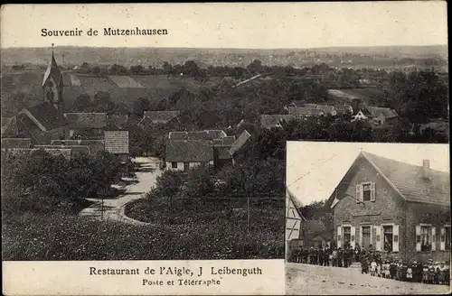 Ak Mutzenhouse Mutzenhausen Elsass Bas Rhin, Restaurant de l'Aigle, Blick auf den Ort