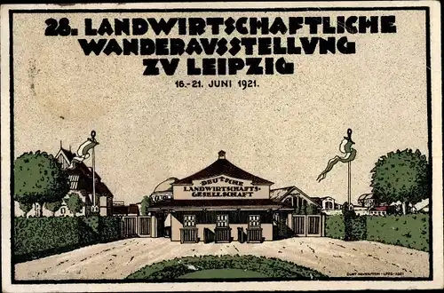 Steindruck Ak Leipzig in Sachsen, Landwirtschaftliche Wanderausstellung 1921, Eingangsbereich