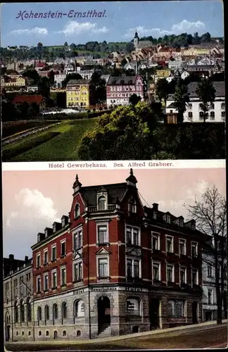 Ak Hohenstein Ernstthal in Sachsen, Hotel Gewerbehaus, Blick auf den Ort