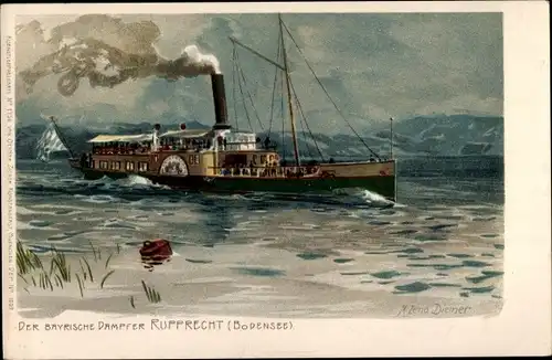 Künstler Litho Diemer, Zeno, Bodensee, Salondampfer Rupprecht