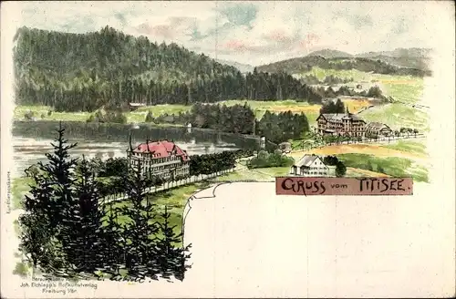 Künstler Ak Titisee Neustadt im Breisgau Hochschwarzwald, Blick auf den Ort