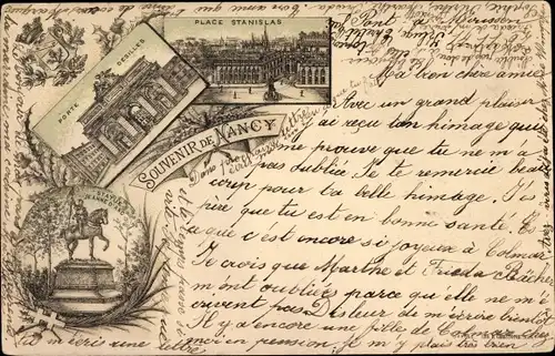 Litho Nancy Meurthe et Moselle, Place Stanislas, Porte, Statue Jeanne d'Arc