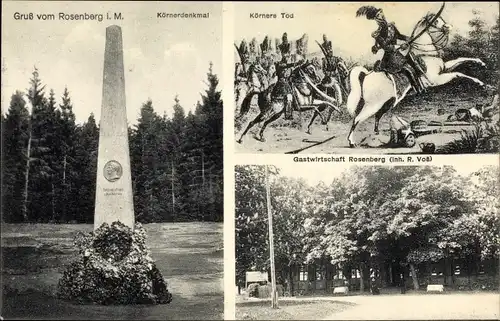Ak Gadebusch in Mecklenburg, Rosenberg, Körnerdenkmal, Körners Tod, Gastwirtschaft Rosenberg