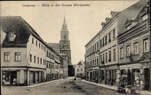 Ak Oederan Sachsen, Blick in die Große Kirchgasse, Geschäfte