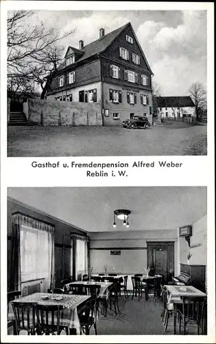 Ak Reblin Herscheid im Sauerland, Gasthof und Fremdenpension, Innenansicht