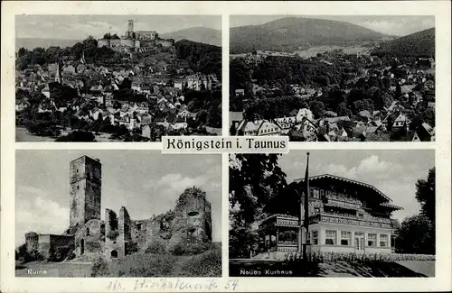 Ak Königstein Taunus, Ruine, Neues Kurhaus, Gesamtansicht, Vogelschau
