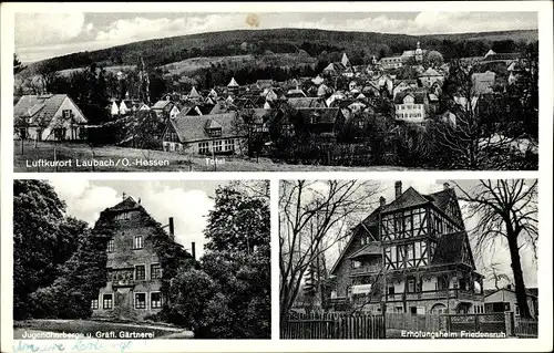 Ak Laubach in Hessen, Gesamtansicht, Erholungsheim Friedensruh, Jugendherberge, Gräfl. Gärtnerei