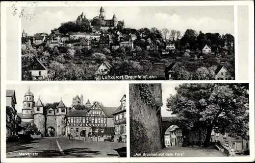 Ak Braunfels an der Lahn, Teilansicht, Marktplatz, Am Brunnen vor dem Tore