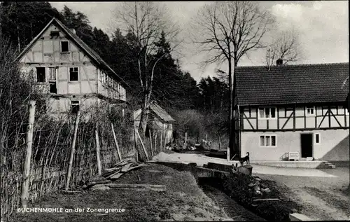 Ak Soisdorf Eiterfeld, Partie an der Zonengrenze, Buchenmühle, Hofgelände, Bach