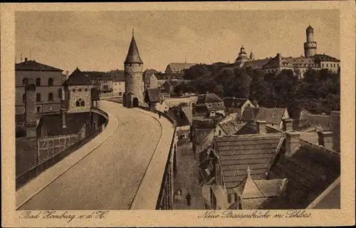 Ak Bad Homburg vor der Höhe Hessen, Neue Straßenbrücke, Schloss