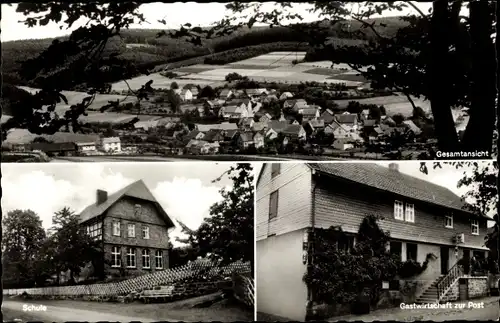 Ak Wickersrode Hessisch Lichtenau in Hessen, Gesamtansicht, Gastwirtschaft z. Post, Schule