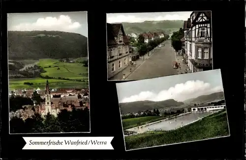 Ak Wanfried an der Werra Hessen, Panorama, Straße, Schwimmbad