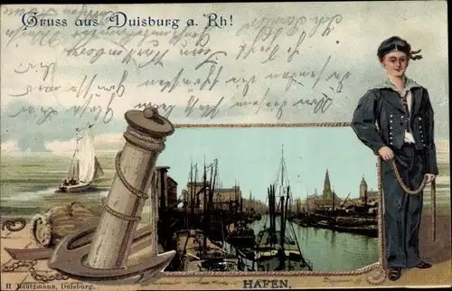 Passepartout Ak Duisburg im Ruhrgebiet, Hafen, Seemann