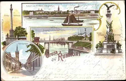 Litho Ruhrort Duisburg Nordrhein Westfalen, Kaiser Wilhelm Denkmal, Fabrikstraße, Finke Denkmal