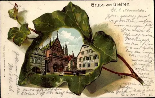 Efeublatt Litho Bretten in Baden, Marktplatz, Gasthaus