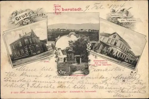 Ak Eberstadt Darmstadt in Hessen, Restaurant zur Traube, Post, Kriegerdenkmal