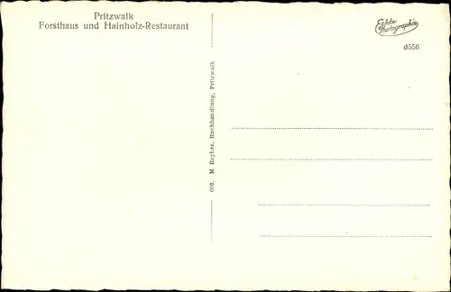 Ak Pritzwalk in der Prignitz, Forsthaus, Hainholz Restaurant