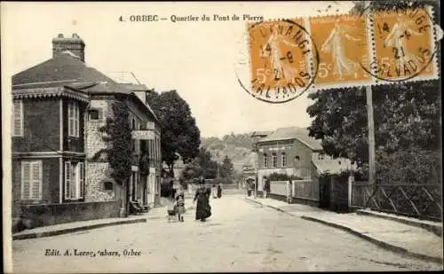 Ak Orbec Calvados, Quartier du Pont de Pierre
