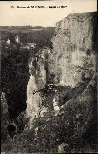 Ak Merry sur Yonne, Rochers du Saussois, Eglise de Mery