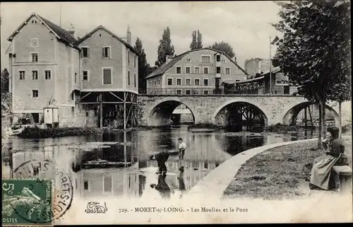 Ak Moret sur Loing Seine et Marne, Les Moulins et le Pont