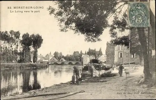 Ak Moret sur Loing Seine et Marne, Le Loing vers le port