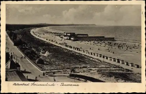 Ak Świnoujście Swinemünde Pommern, Panorama, Strand, Promenade, Bad