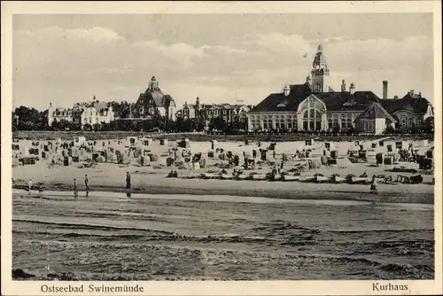 Ak Świnoujście Swinemünde Pommern, Kurhaus, Strand