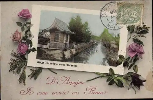 Ak Arpajon Essonne, Vue sur l'Orge, prise de l'Hotel de Ville