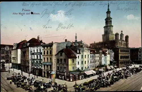 Ak Poznań Posen, Alter Markt mit Rathaus