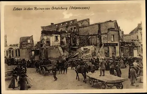 Ak Szczytno Ortelsburg Ostpreußen, Leben in den Ruinen, Kriegszerstörung 1. WK, Ostpreußenhilfe