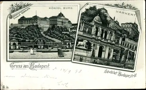 Litho Budapest Ungarn, Königliche Burg, Varkert