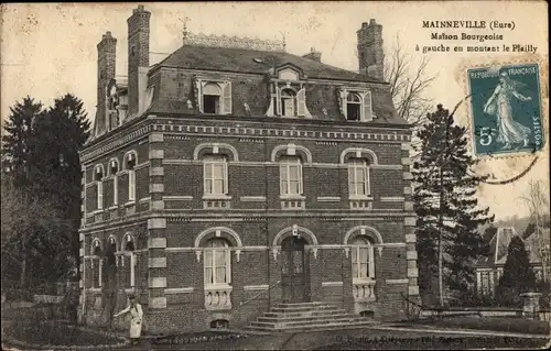 Ak Mainneville Eure, Maison Bourgeoise a gauche en montant le Plailly