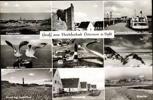 Ak Hörnum in Nordfriesland, Partie am Strand, Möwen, Schleswig Holstein im Hafen, Leuchtturm, Ruine